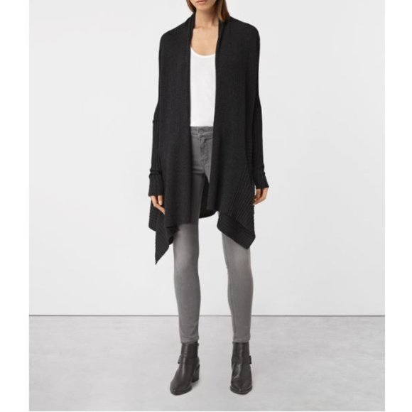 All Saints Keld Wool & Alpaca Cardigan in Cinder Black Marl Size Medium - Picture 1 of 5